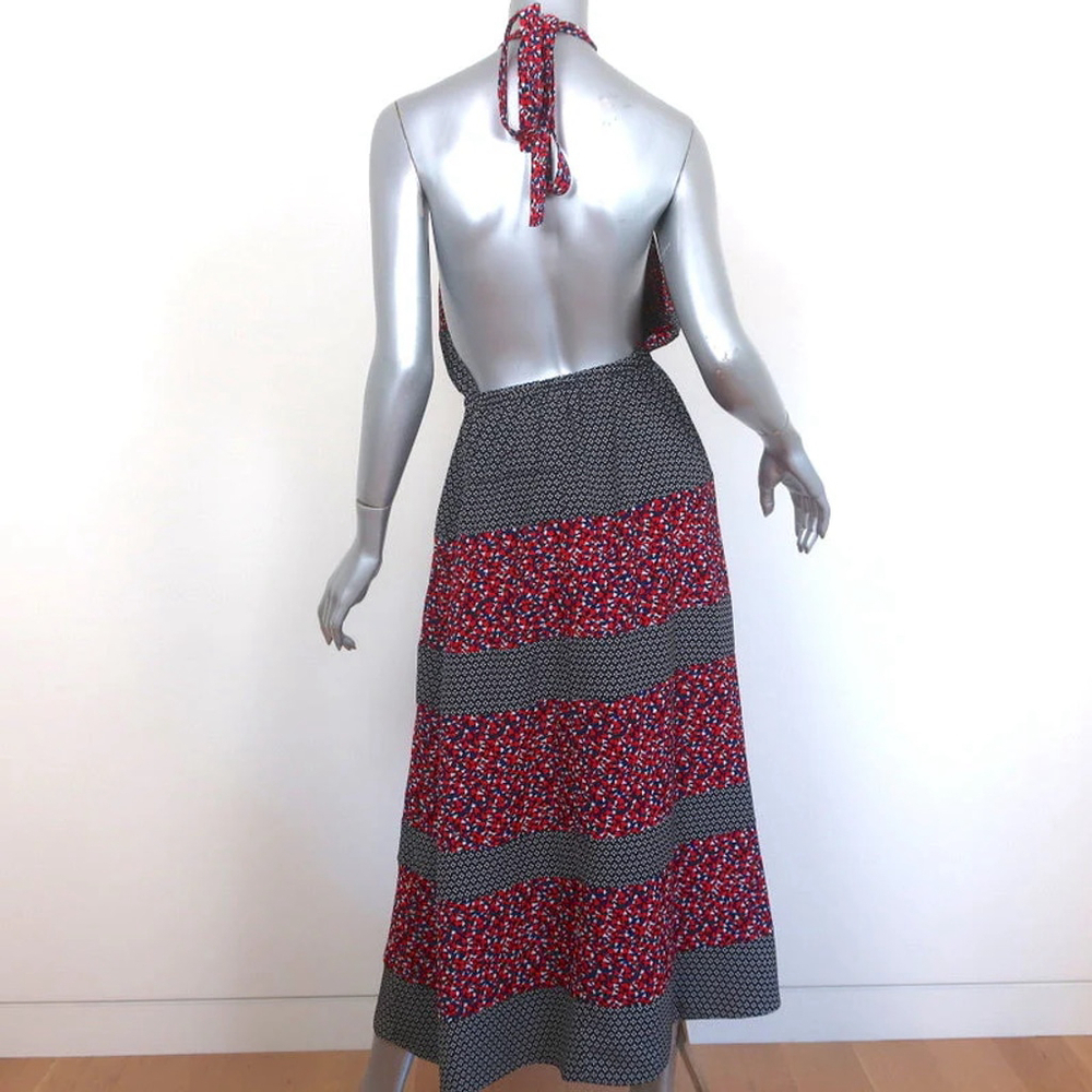ROBERT RODRIGUEZ $395 Sz 8 Red Navy HALTER MIDI DRESS Floral High End WOMENS 8 - Picture 2 of 13